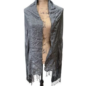 Unbranded Women's Silver Metallic Shawl Wrap with Fringe